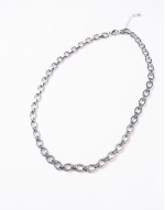 waterproof stainless steel link chain necklace with Greek wave emboss detail in silver tone