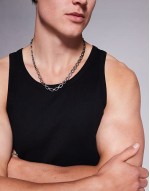 waterproof stainless steel link chain necklace with Greek wave emboss detail in silver tone