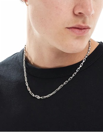 festival textured link chain necklace in silver