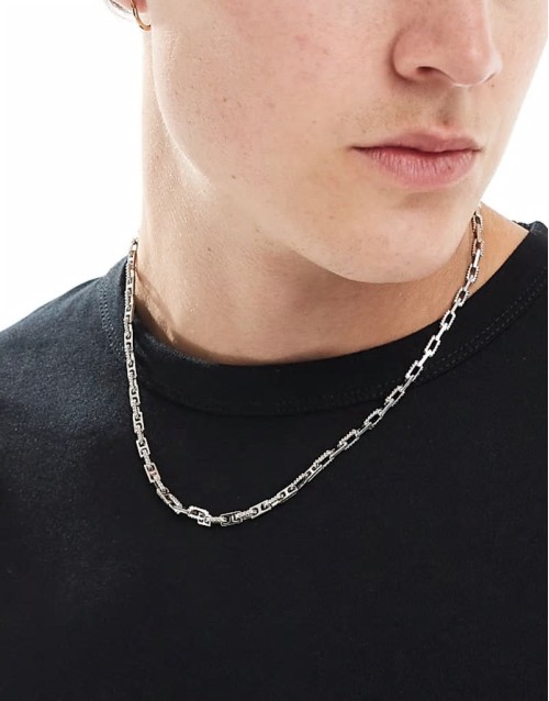 festival textured link chain necklace in silver