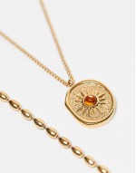 festival waterproof stainless steel 2 pack ball chain oval sun pendant necklace in gold
