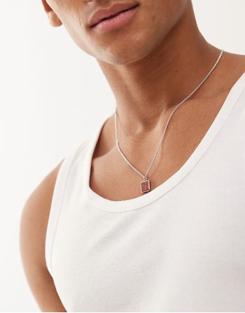 chain necklace with brown marble pendant in silver