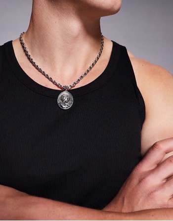 festival chunky Mary medallion pendant necklace in silver