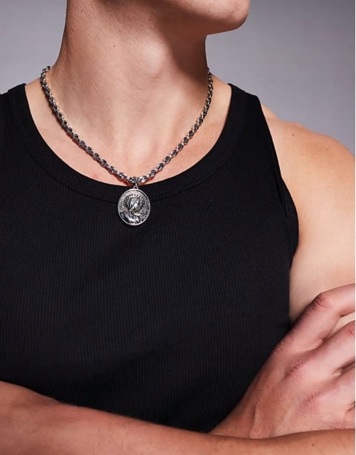 festival chunky Mary medallion pendant necklace in silver