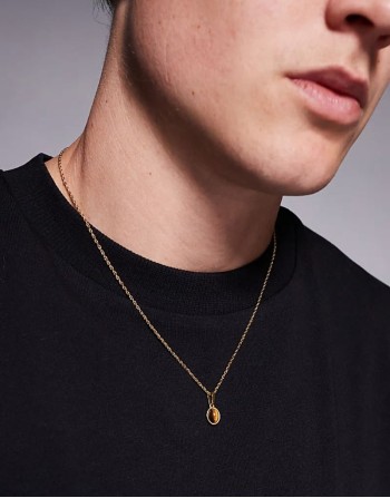 festival waterproof stainless steel semi-precious tigers eye oval pendant necklace in gold