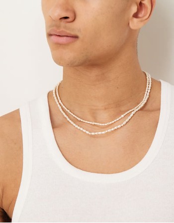 festival faux freshwater pearl and gold beads necklace in white