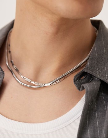 waterproof stainless steel 2 pack snake chain necklace in silver