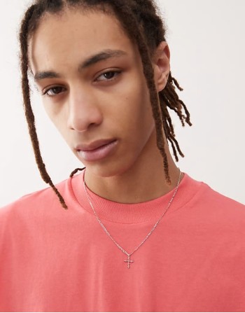 Special Offer figaro chain necklace with cross pendant in silver