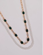 festival faux pearl and emerald crystals 5 pack necklace in gold