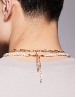festival faux pearl and emerald crystals 5 pack necklace in gold