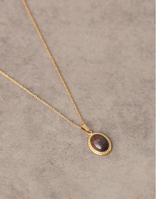festival stainless steel semi-precious pendant necklace in gold