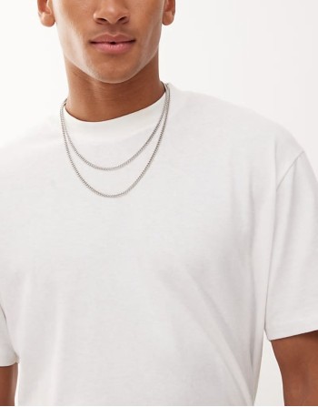 layered multirow curb chain necklaces in silver