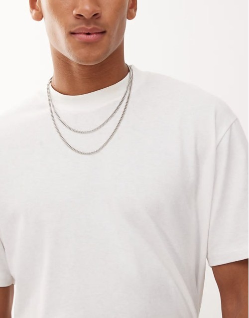layered multirow curb chain necklaces in silver