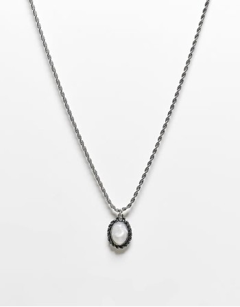 unisex chain necklace with moonstone pendant in silver