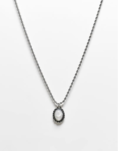 unisex chain necklace with moonstone pendant in silver