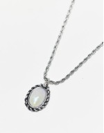 unisex chain necklace with moonstone pendant in silver