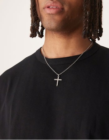waterproof stainless steel necklace with chain detail cross pendant in silver tone
