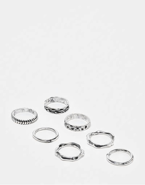 7 pack band ring set in silver