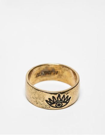 all seeing eye band ring in vintage gold