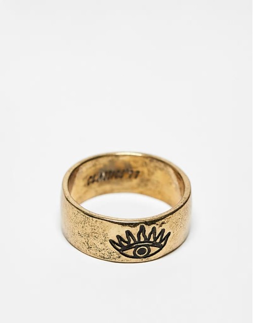 all seeing eye band ring in vintage gold