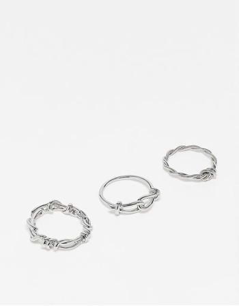 3 pack wire design rings in silver tone