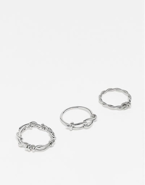 3 pack wire design rings in silver tone
