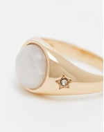 festival signet ring with semi-precious moon stone in gold tone