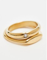 waterproof stainless steel 2 pack slim crystal signet ring set in gold