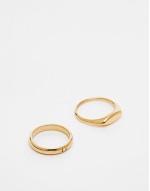 waterproof stainless steel 2 pack slim crystal signet ring set in gold