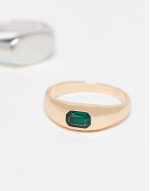 2 pack mixed metals signet ring with faux emerald stone in multi