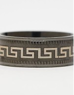waterproof stainless steel band ring with Greek wave in black tone