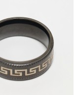waterproof stainless steel band ring with Greek wave in black tone