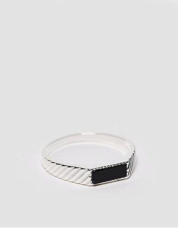 sterling silver black stone signet ring in silver