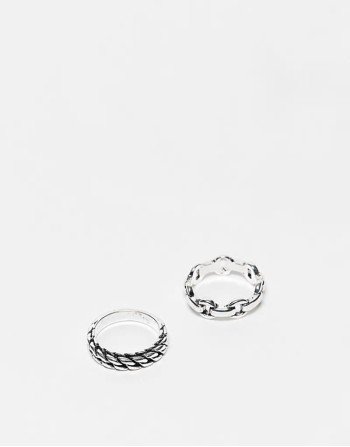 2 pack chain and plait ring set in silver