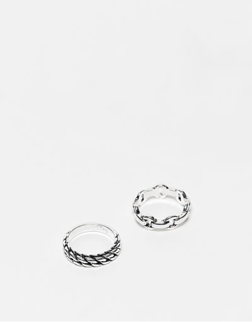 2 pack chain and plait ring set in silver