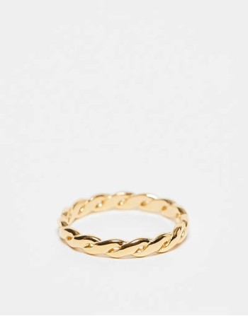 sterling silver gold plated twisted rope band ring in gold