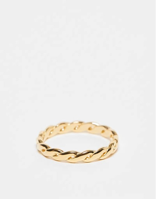 sterling silver gold plated twisted rope band ring in gold