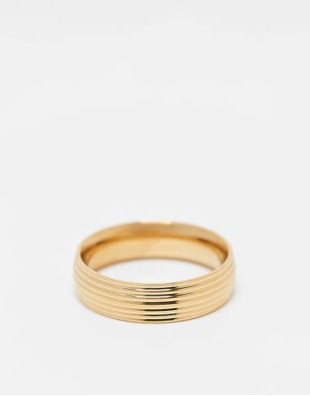 waterproof stainless steel ridge edge band ring in gold