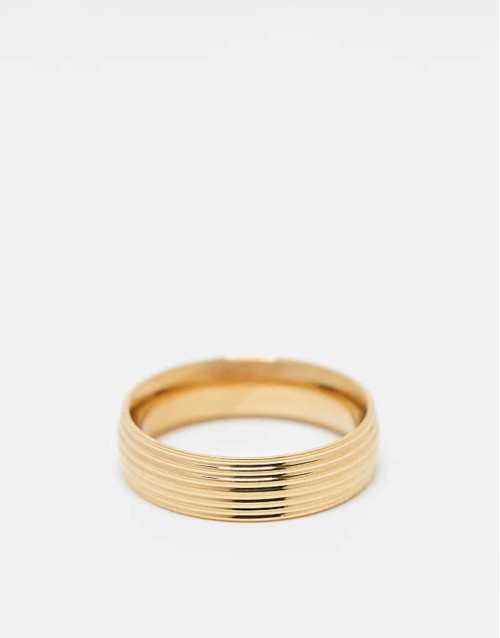waterproof stainless steel ridge edge band ring in gold