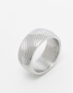 waterproof stainless steel diagonal texture band ring in silver