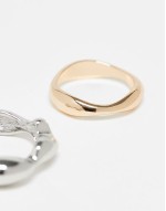 2 pack molten metal rings in silver and gold tone