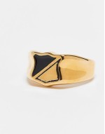 waterproof stainless steel black enamel signet ring in gold