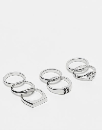 7 pack cross detail band ring set in silver