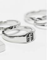 7 pack cross detail band ring set in silver