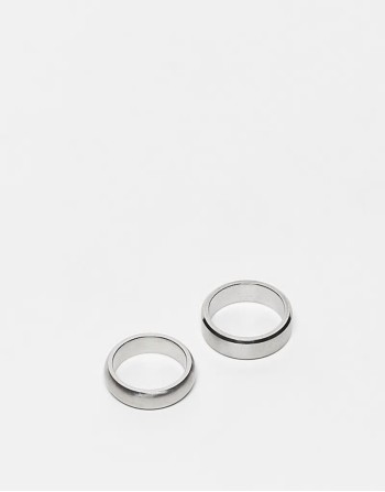 waterproof stainless steel 2 pack bevelled edge band ring set in brushed silver