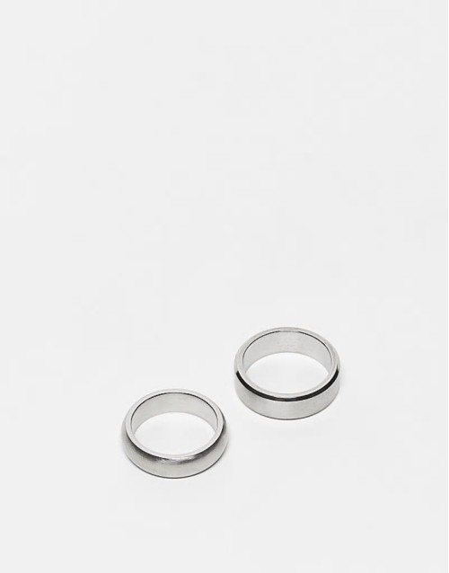 waterproof stainless steel 2 pack bevelled edge band ring set in brushed silver