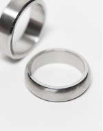 waterproof stainless steel 2 pack bevelled edge band ring set in brushed silver
