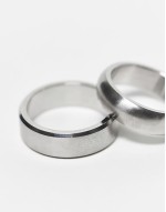 waterproof stainless steel 2 pack bevelled edge band ring set in brushed silver