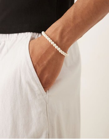 festival 6mm glass faux pearl beaded bracelet in white