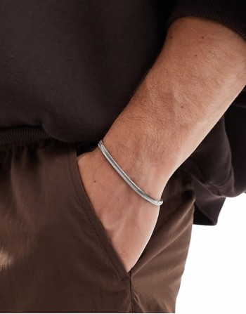 waterproof stainless steel flat chain bracelet in silver tone